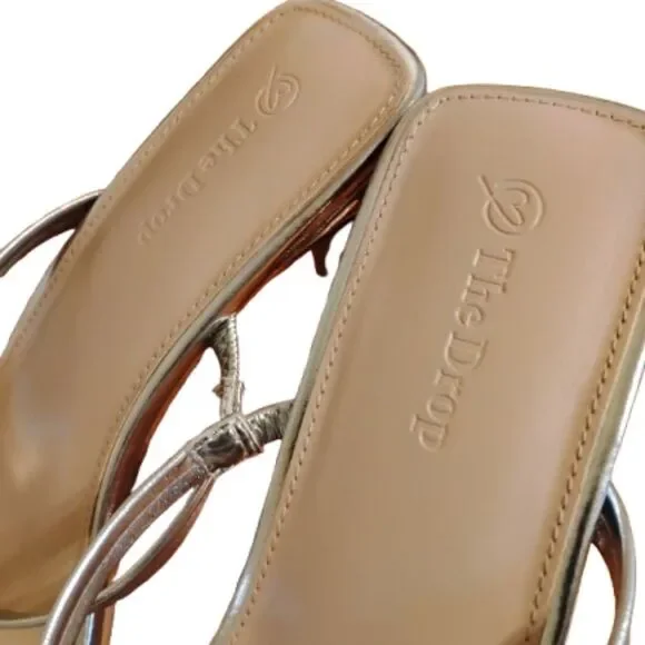 The Drop Silver Strappy Heels Square Toe Mule Sandals Metallic Dressy Womens 10 - Picture 5 of 7